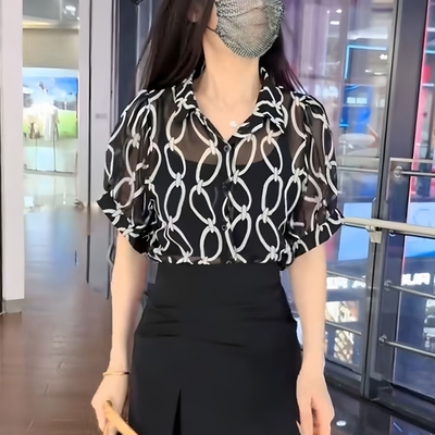 时尚短袖雪纺衬衫女2025夏