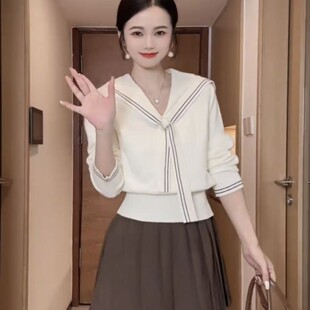 气质内搭毛衣学院风短款 时尚 上衣 女秋冬2025新款 海军领披肩针织衫
