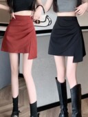 短裙 褶皱小众包臀裙高腰垂感a字西装 时尚 不规则半身裙女2025夏季