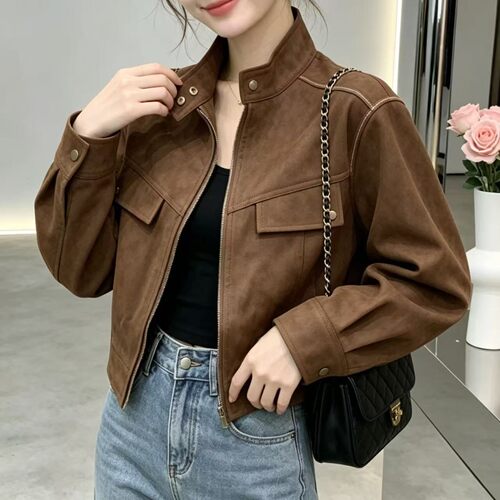 复古鹿皮绒短外套女秋季