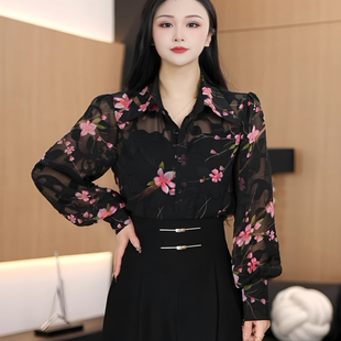 新款 碎花長袖 女2025春季 法式 襯衫 設(shè)計(jì)感洋氣減齡百搭雪紡防曬上衣