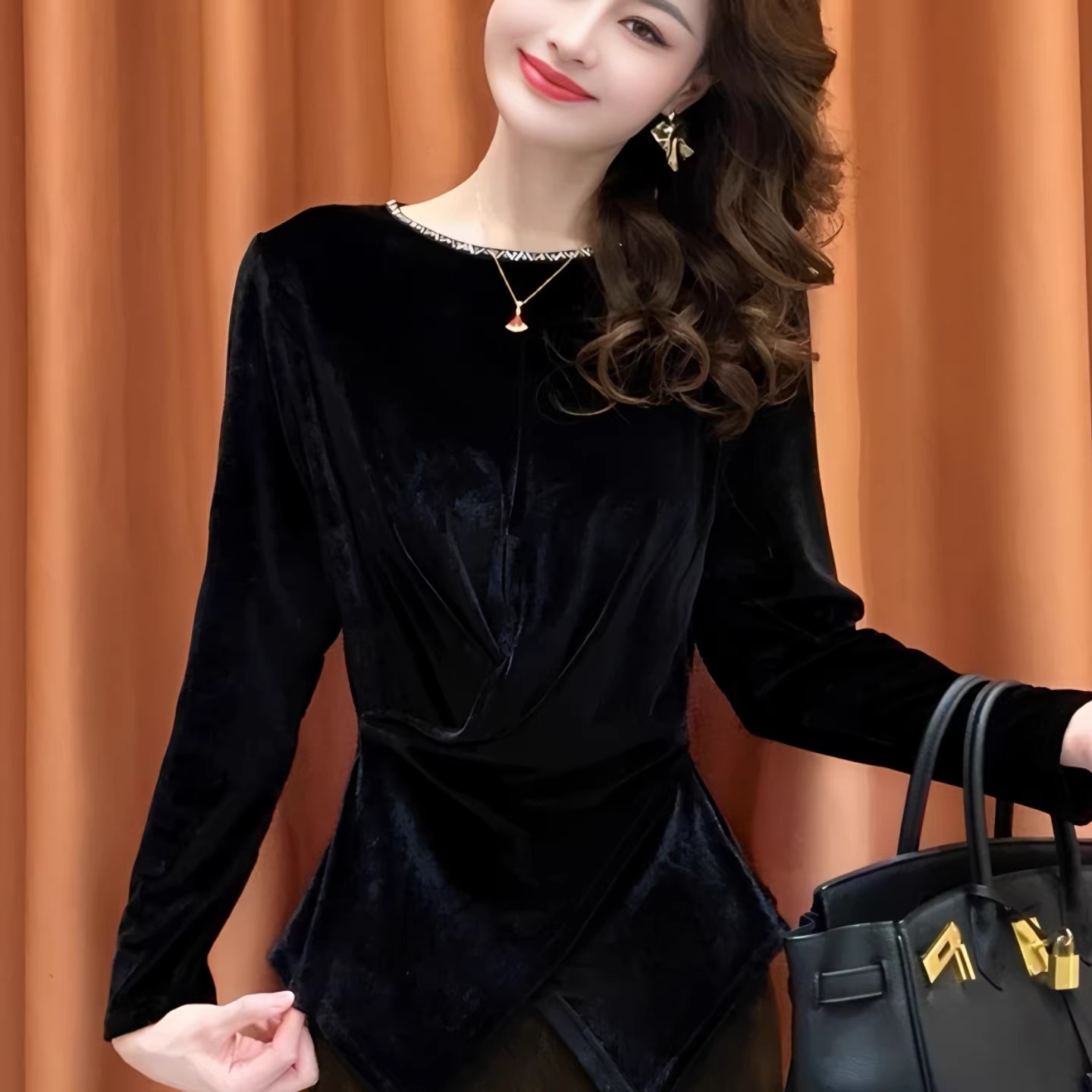 金丝绒打底衫女秋冬2025新款