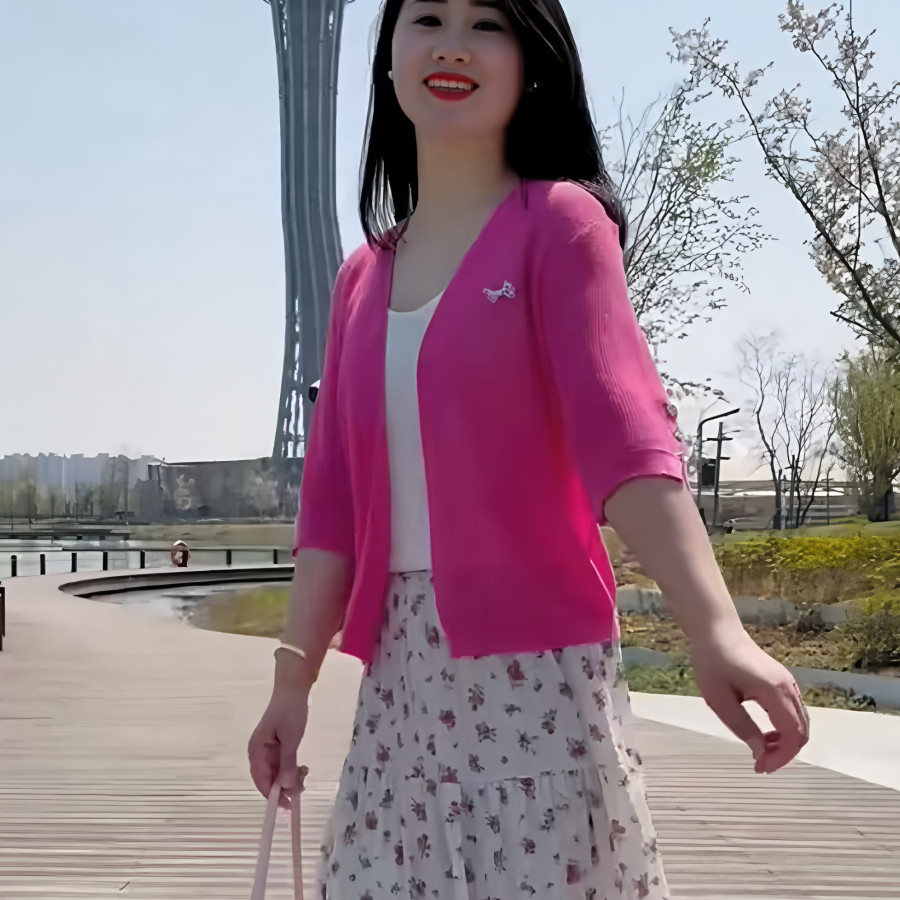 薄款冰丝针织开衫女夏季短款V领蝴蝶结中袖配吊带外搭披肩空调衫