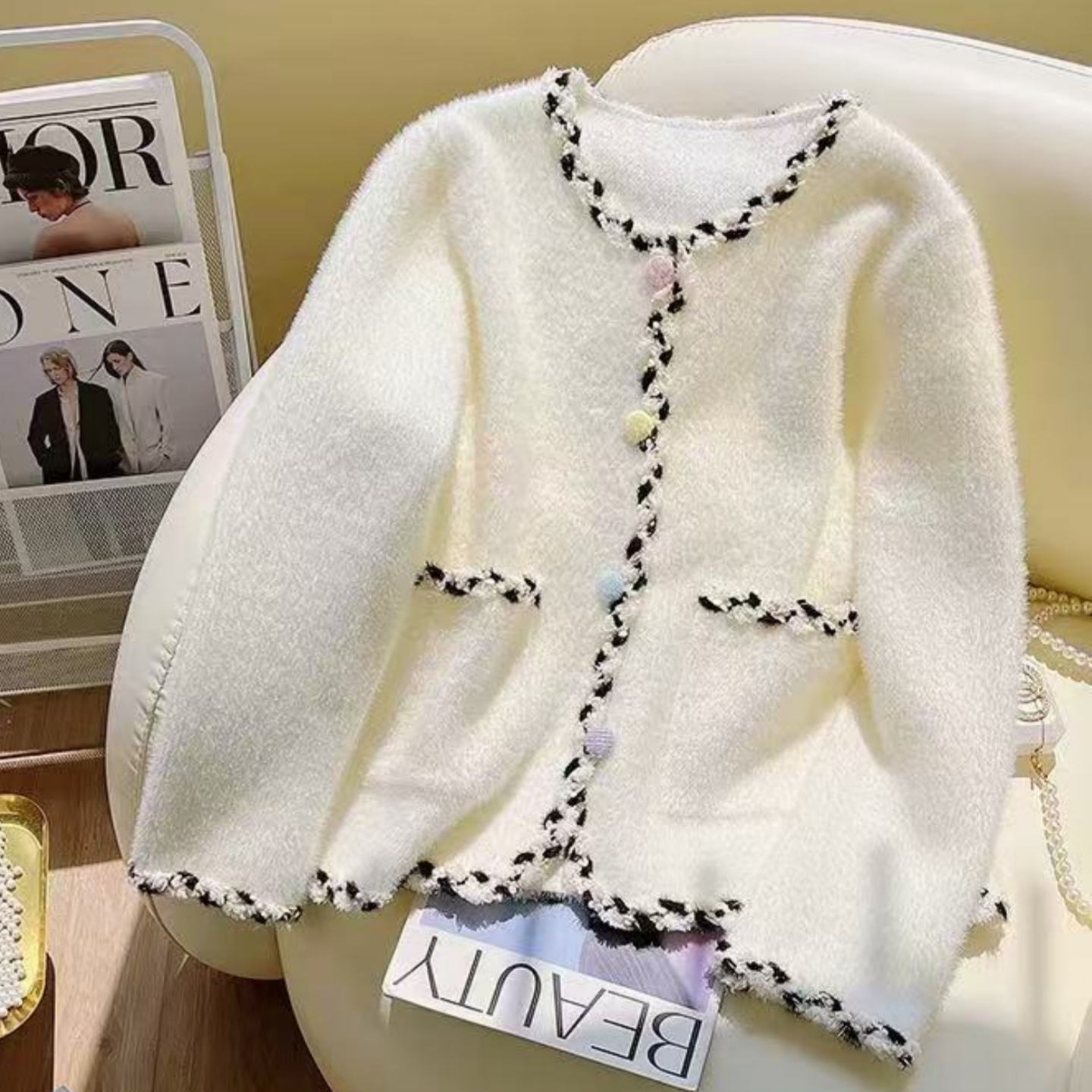 仿水貂绒针织开衫外套女秋冬