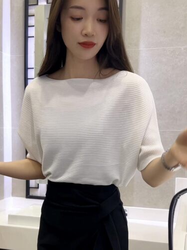 一字肩上衣女夏季薄款冰丝针织