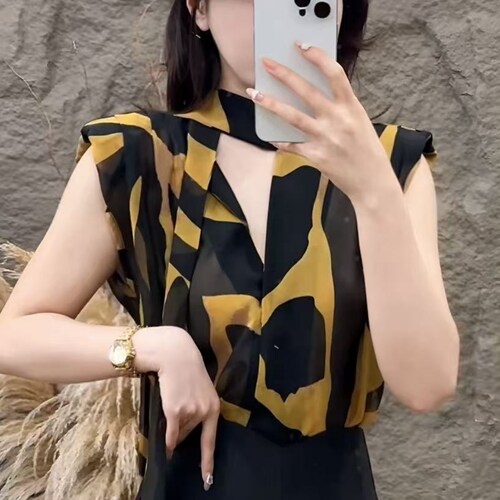 高级感法式飘带雪纺衬衫女夏季
