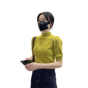半高领针织衫女秋2025新款修身显瘦泡泡袖打底衫时尚洋气中袖上衣