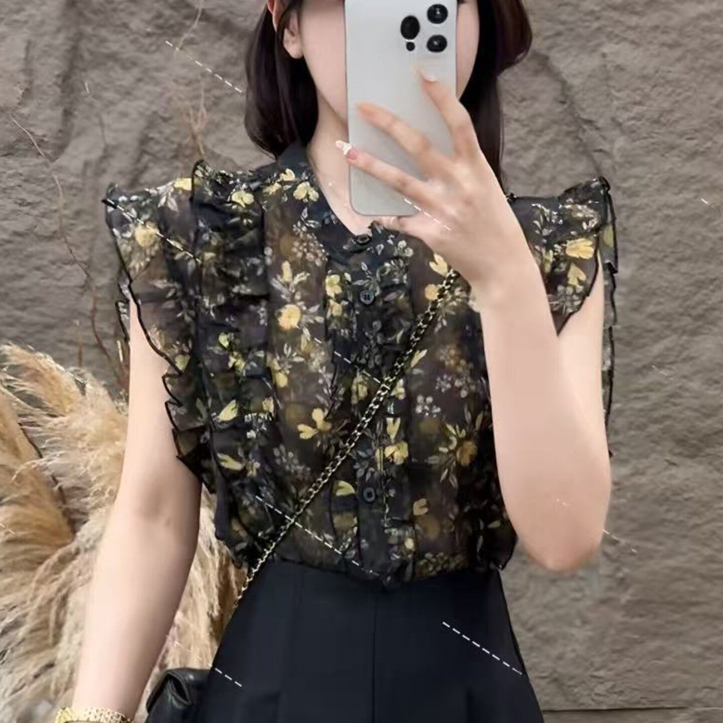 木耳边碎花雪纺衬衫女夏季2026新款韩版宽松气质减龄别致漂亮上衣
