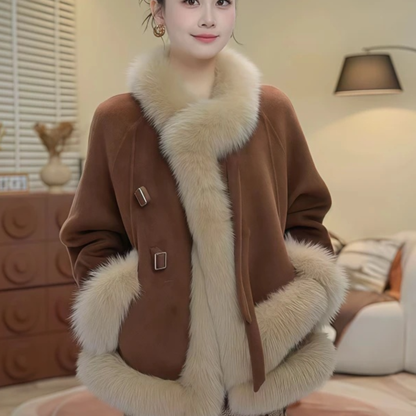 仿狐狸毛皮草外套短款女冬季