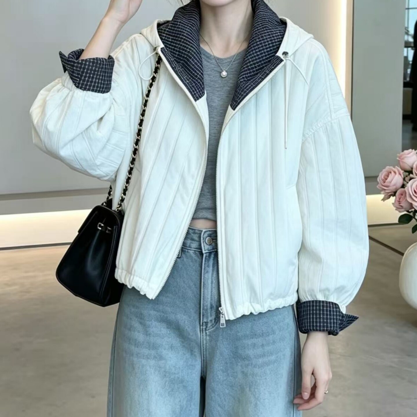 短款连帽棉衣外套女2026秋冬新款宽松休闲百搭拉链小个子轻薄上衣