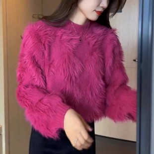 加厚毛衣女秋冬2025年新款仿水貂绒慵懒风内搭流苏针织打底衫上衣