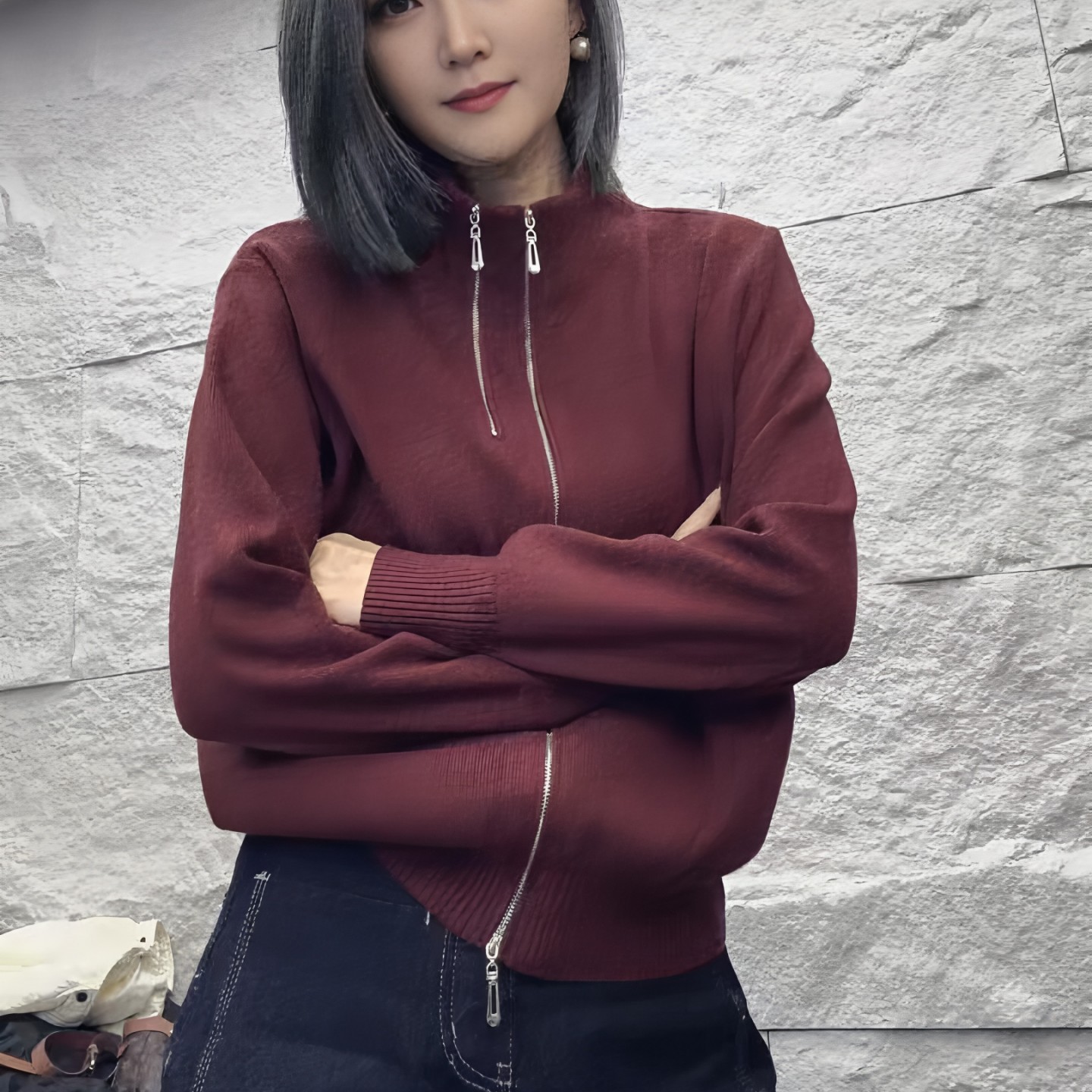 双拉链立领针织开衫女秋冬2025