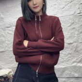 韩系宽松时尚 双拉链立领针织开衫 女秋冬2025新款 减龄毛衣外套上衣