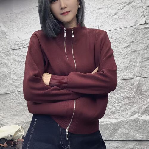 双拉链立领针织开衫女秋冬2025