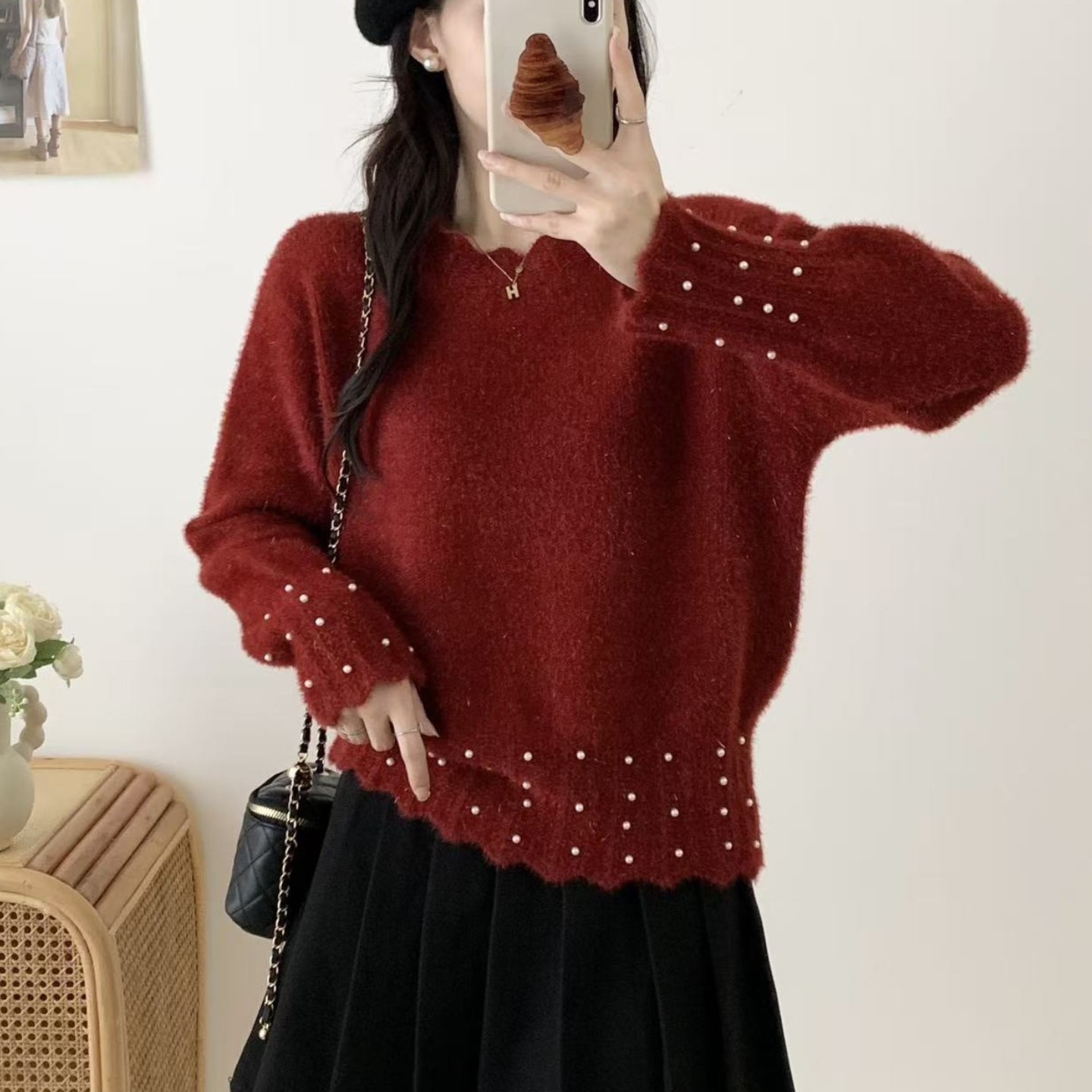 钉珠水貂绒毛衣女秋冬2025新款