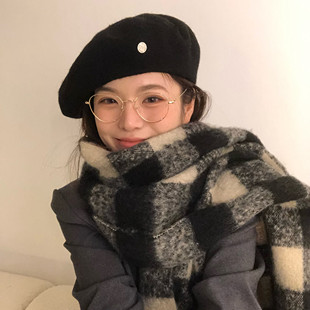 颜小姐/大头围金属扣贝雷帽大头显脸小加里称羊毛画家帽贝雷帽