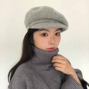颜小姐/ 定制金扣韩风羊毛报童帽羊毛画家帽fever