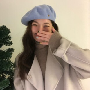 颜小姐/爱心缝标baby蓝贝雷帽法式贝雷帽女羊毛呢冬秋冬韩画家帽