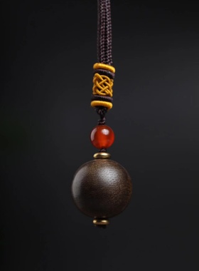 木木缘越南老料沉香单珠项链吊坠20mm男女情侣款简约挂件吊坠