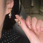 甜美可爱简约蝴蝶结金片片耳环女冷淡风百搭个性 气质耳钉耳夹 时尚