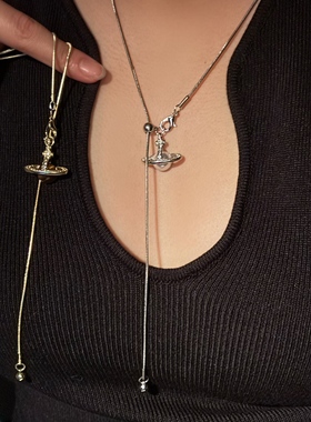 百搭时髦 精致珍珠星球吊坠流苏毛衣链女高级感独特长款颈链项链