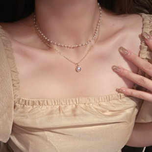 choker网红复古ins简约双层珍珠项链女潮锁骨链脖颈带十字架颈链