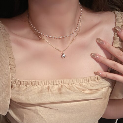 choker网红复古ins简约双层珍珠项链女潮锁骨链脖颈带十字架颈链