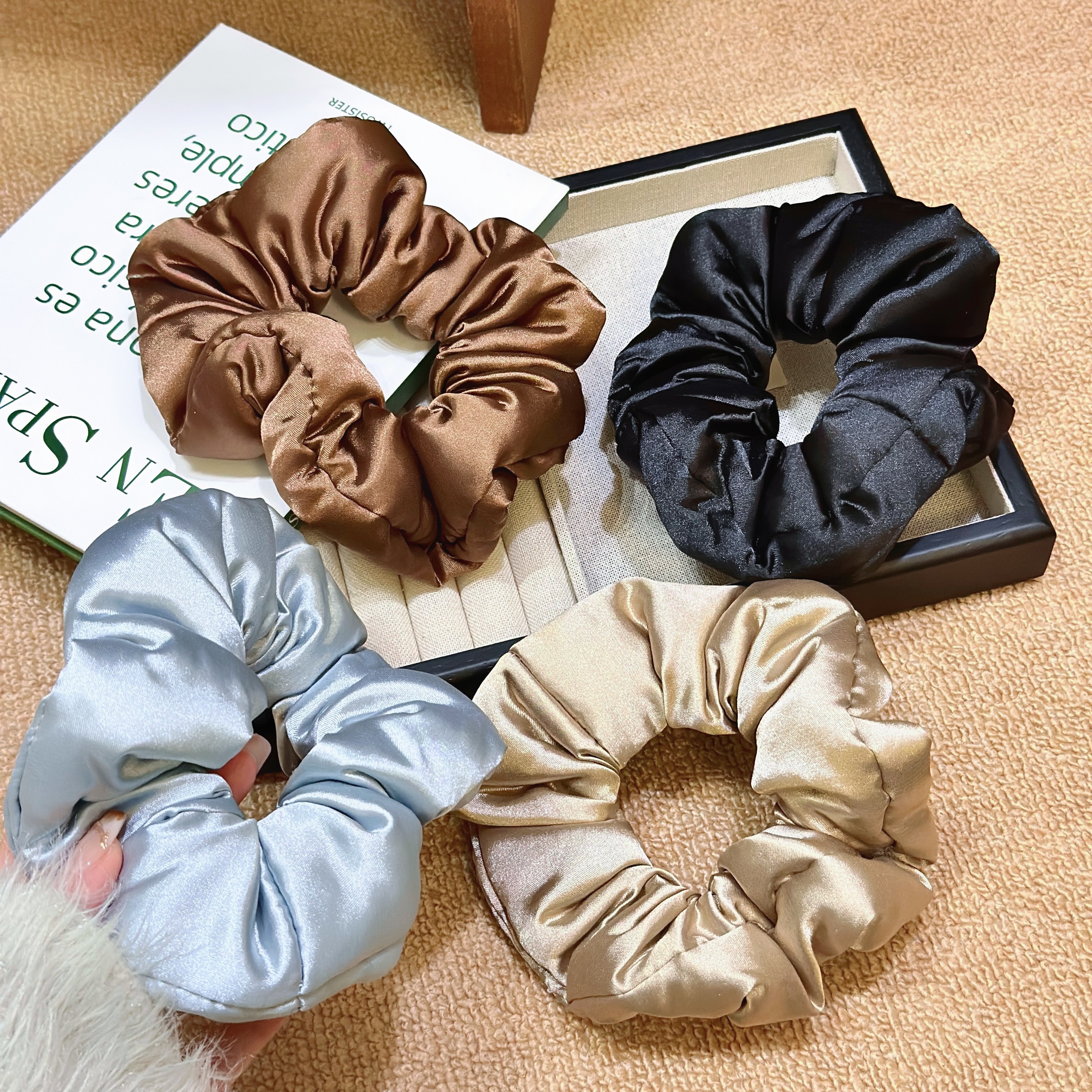 加棉枕头睡眠发圈网红同款填充棉缎面大肠发绳法式复古大号肥肠圈