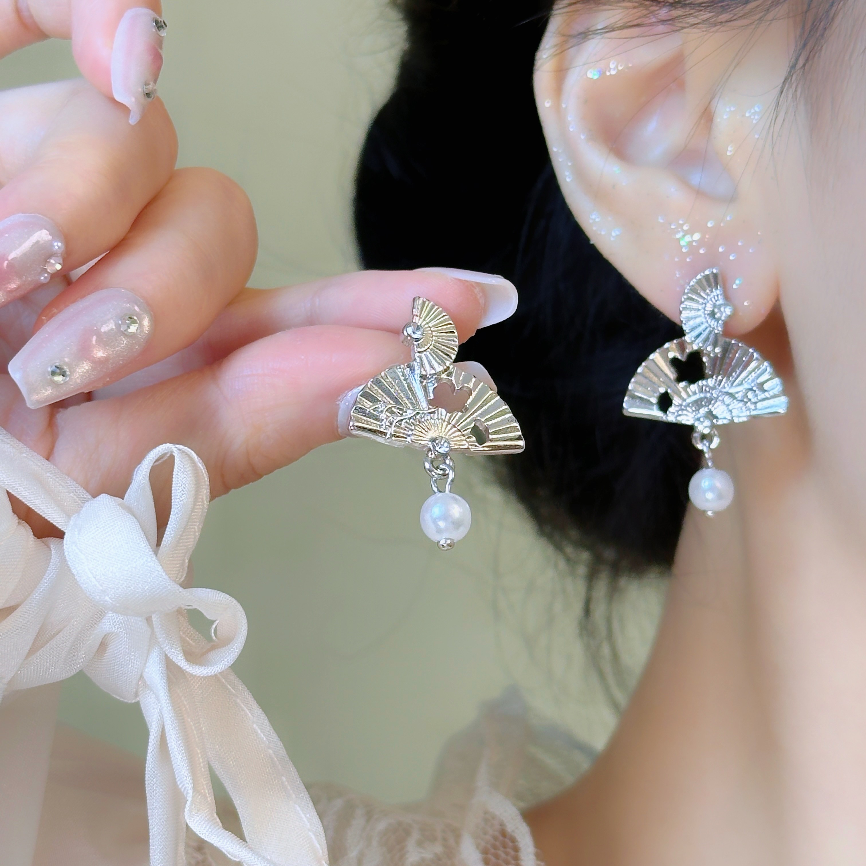 国潮新中式国风耳环女古风请冷感耳钉扇形复古扇子旗袍耳饰耳夹