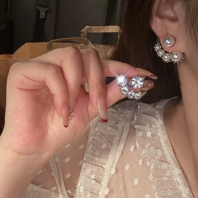 爆闪～后挂式不对称耳钉女珍珠耳环网红耳饰品2025新款潮高级感