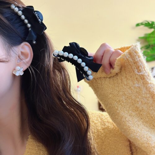 小香风珍珠蝴蝶结发夹前额侧边刘海夹高级感公主头小抓夹女头饰