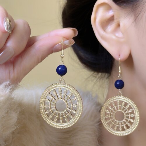 复古港风金色耳环女度假风2026新款潮轻奢高级感民族风耳饰耳夹