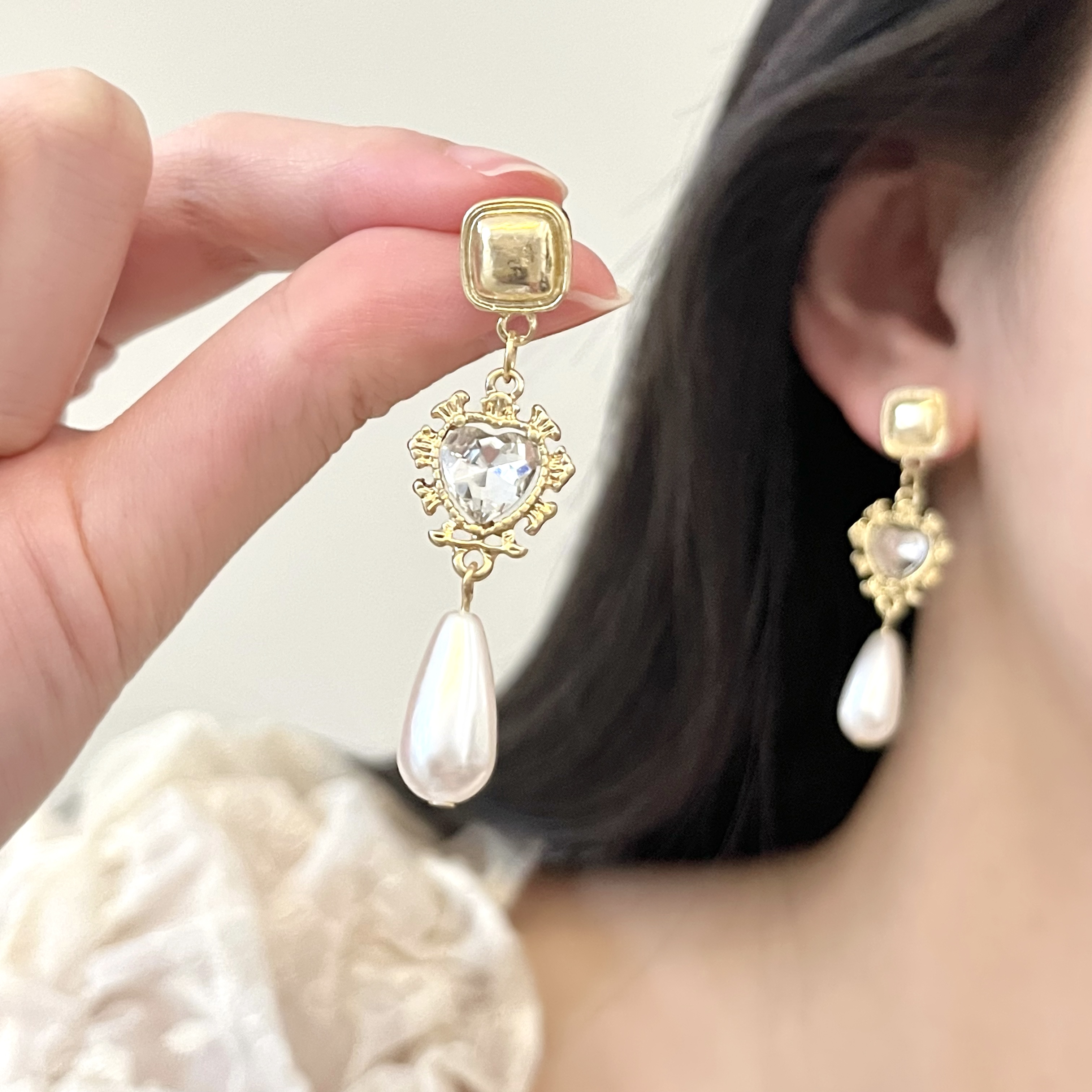 复古巴洛克珍珠水滴耳坠女
