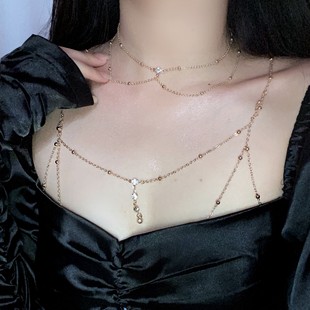 流苏水钻胸链身体链欧美性感2026新款潮小众设计高级感项链锁骨链