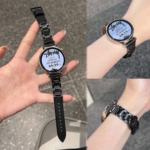 高级炫彩陶瓷拼皮质表带适用华为手表GT4Watch4GT5/GT3proGT2Fit3