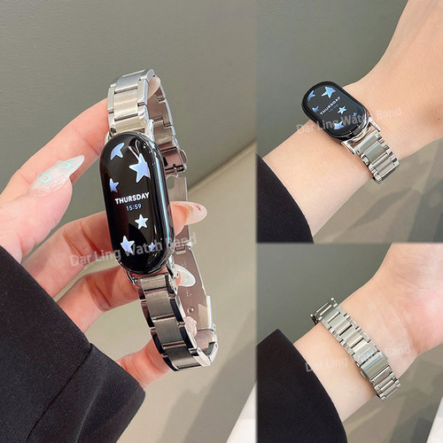 高级感金属钢带小方块三株表带适用小米手环10代9代8小米9pro8pro