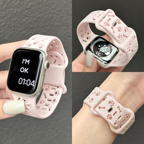 适用iwatchS11可爱狗爪镂空液态硅胶表带s10S98运动华为FIT54透气