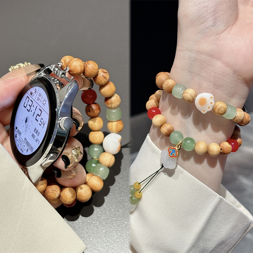 国风檀香檀木串珠表带适用华为GT6GT5手表GT4Watch5GT3三星荣耀女图片