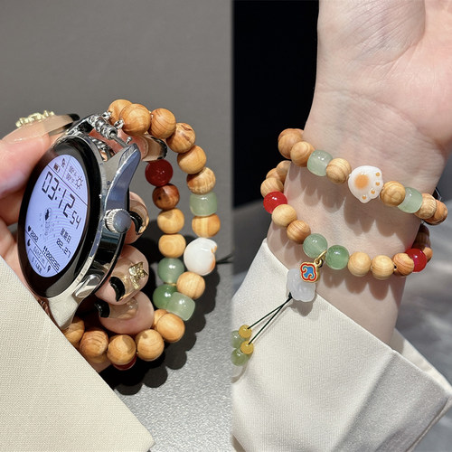 国风檀香檀木串珠表带适用华为GT6GT5手表GT4Watch5GT3三星荣耀女