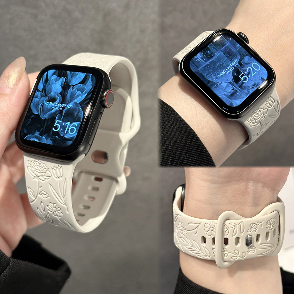 适用华为FIT5/FIT43新款玫瑰浮雕液态硅胶表带小米9Pro红米watch6