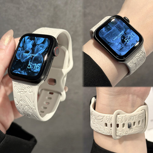 适用华为FIT5/FIT43新款玫瑰浮雕液态硅胶表带小米9Pro红米watch6