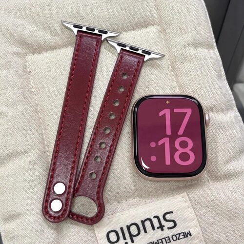 适用苹果S11新款高质感皮质双钉扣表带iwatch10s9se华为FIT5/fit4