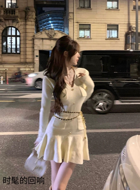 设计感毛衣裙女2026秋冬季新款修身显瘦御姐风性感短款针织连衣裙
