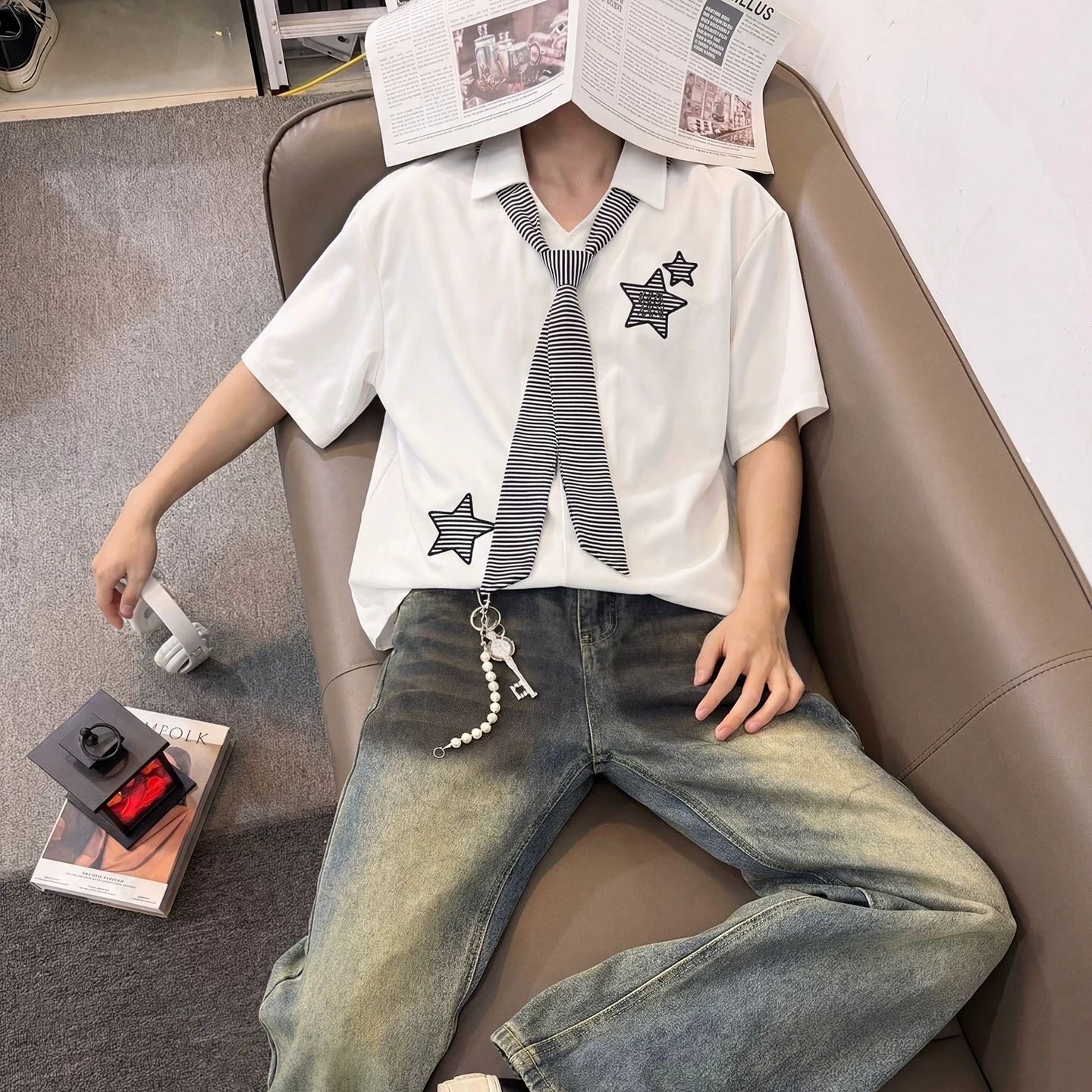 夏季纯棉短袖男女情侣潮学院风洋气韩版垂坠感慵懒风宽松t恤上衣