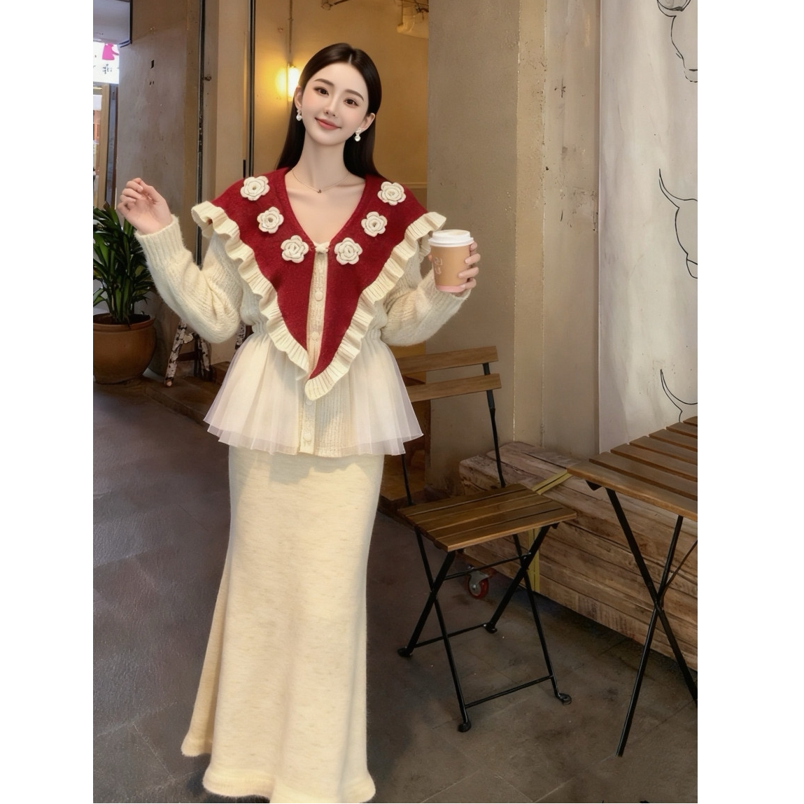 2026新款秋冬法式时尚高级感小众显瘦重工毛衣搭配长款鱼尾裙套装