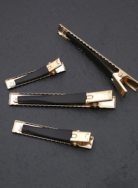 高品质金色金属黑皮套防滑加厚鸭嘴夹不伤发弹簧方夹DIY饰品配件