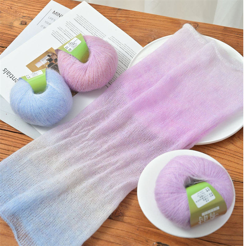 子午线 天空 手工编织毛线长段染渐变围巾披肩毛衣柔软超细马海毛