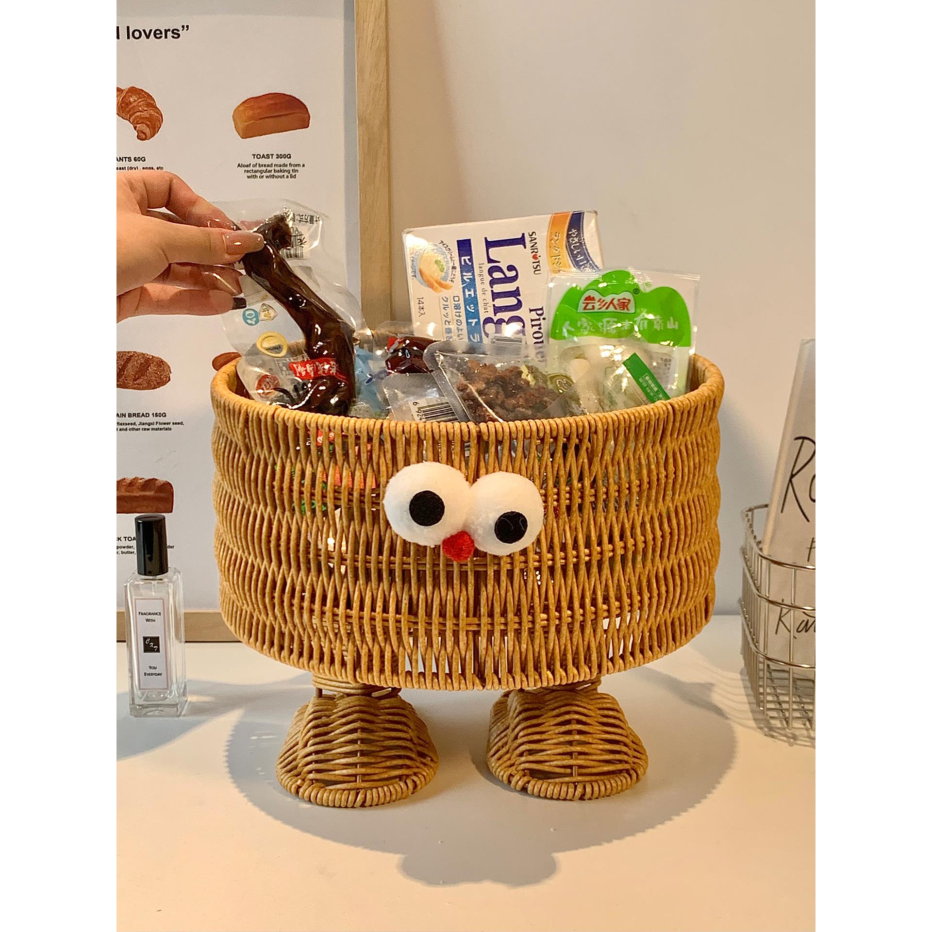 可爱藤编收纳筐桌面收纳盒家用零食玩具杂物整理盒置物架编织篮子