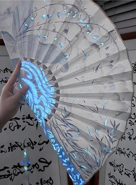 发光折扇手工diy古风国潮空白扇子宣纸扇面绢布夜光汉服配饰学生