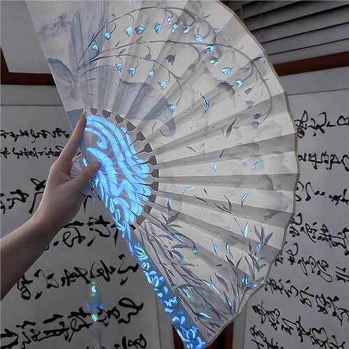 发光折扇手工diy古风国潮空白扇子宣纸扇面绢布夜光汉服配饰学生